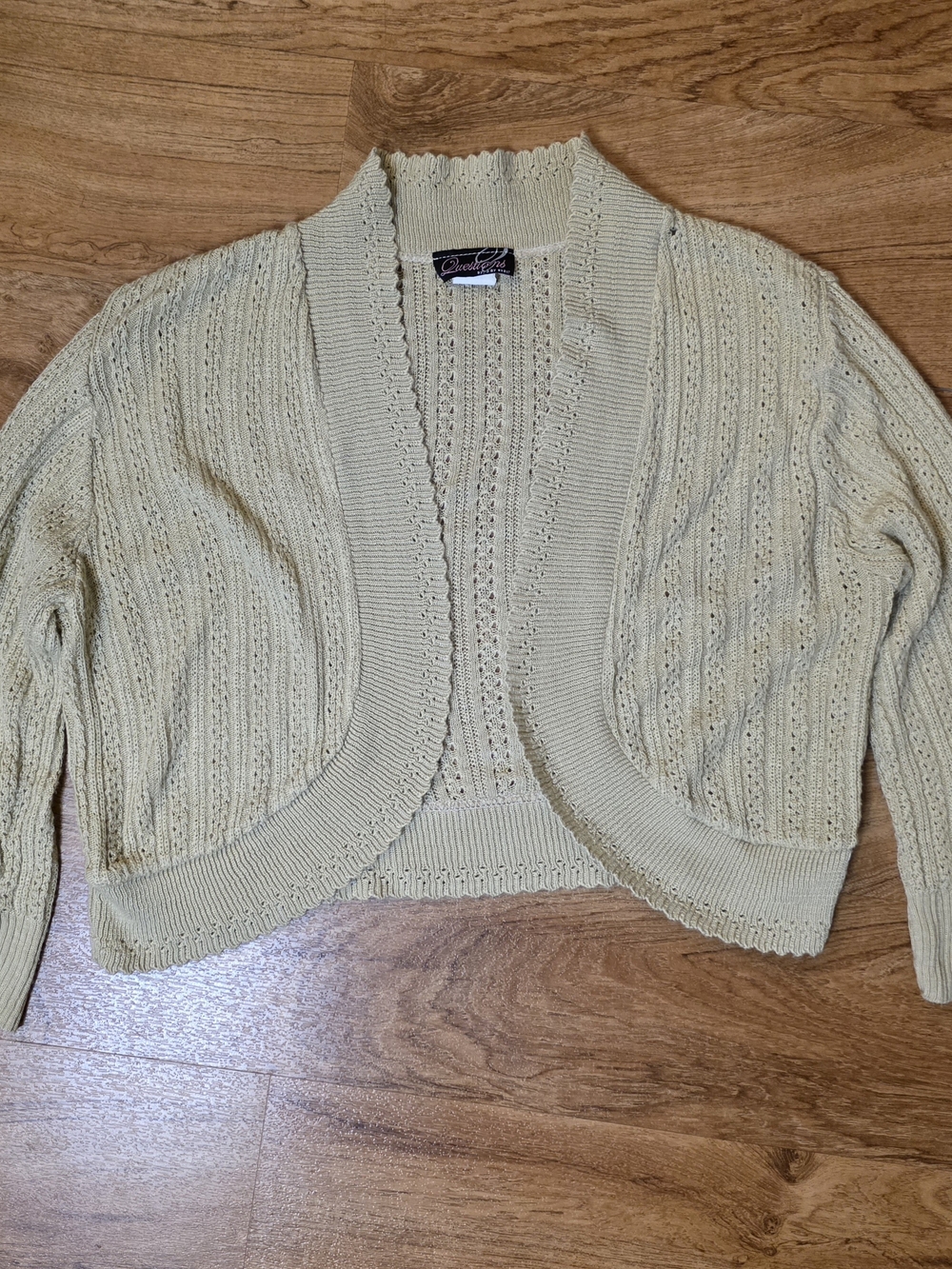 Vintage Y2K Questions by Say What Tan Open Knit Scalloped Cardigan